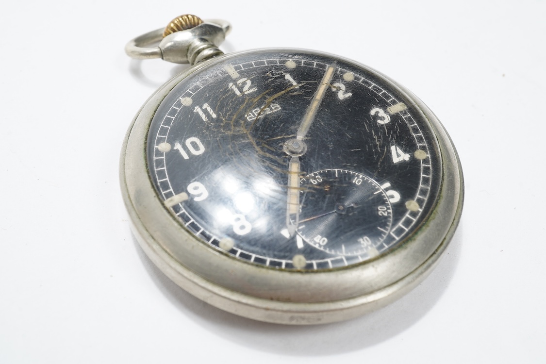 A German WWII Arsa pocket watch, the reverse of the case stamped D4737H, retains inner dust cover
